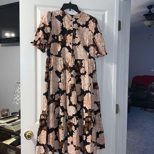 Dainty Floral Pink, Brown, and Black Dress